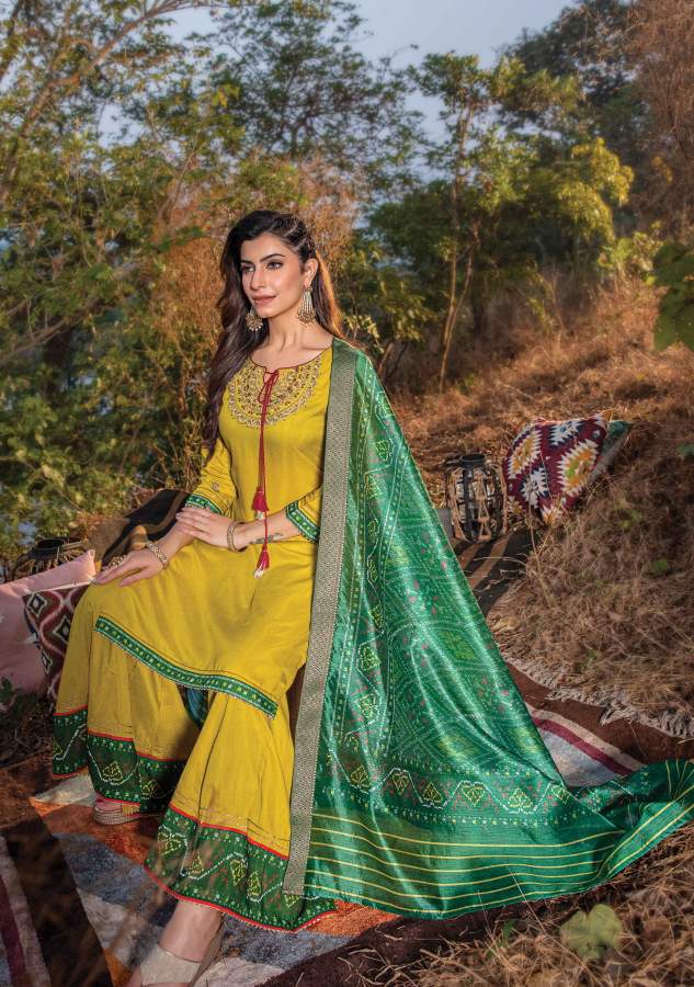 Kiana Rasam Fancy Wear Muslin Silk Kurti With Bottom And Dupatta Readymade  Collection